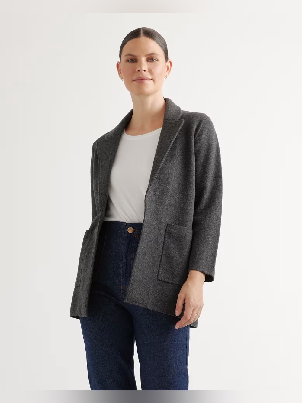 Quince Charcoal Open-Front Organic Cotton Blazer